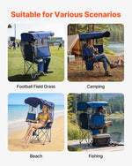 VEVOR Camping Chair with Canopy Shade, Folding Beach Chair with Canopy & Magazine Pocket, 2 Cup Holders, 150 kg Heavy Duty Support, Carry Bags for Outdoor, Camp, Fishing, Tailgates, Deep Blue