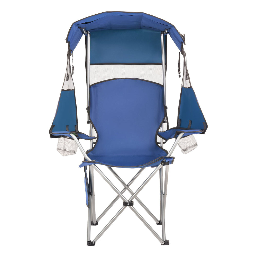 VEVOR Camping Chair with Canopy Shade, Folding Beach Chair with Canopy & Magazine Pocket, 2 Cup Holders, 150 kg Heavy Duty Support, Carry Bags for Outdoor, Camp, Fishing, Tailgates, Deep Blue