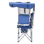 VEVOR Camping Chair with Canopy Shade, Folding Beach Chair with Canopy & Magazine Pocket, 2 Cup Holders, 150 kg Heavy Duty Support, Carry Bags for Outdoor, Camp, Fishing, Tailgates, Deep Blue