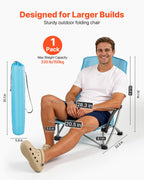 VEVOR Folding Beach Chair, High Back Camping Chairs for Adults, with Cup Pocket, Mesh Back, Carry Bag, Portable Extra Wide Seat Chair 150 kg Heavy Duty Support, for Outdoor, Camp, Light Blue