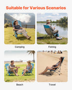 VEVOR Folding Beach Chair, High Back Camping Chairs for Adults, with Cup Pocket, Mesh Back, Carry Bag, Portable Extra Wide Seat Chair 150 kg Heavy Duty Support, for Outdoor, Camp, Light Blue