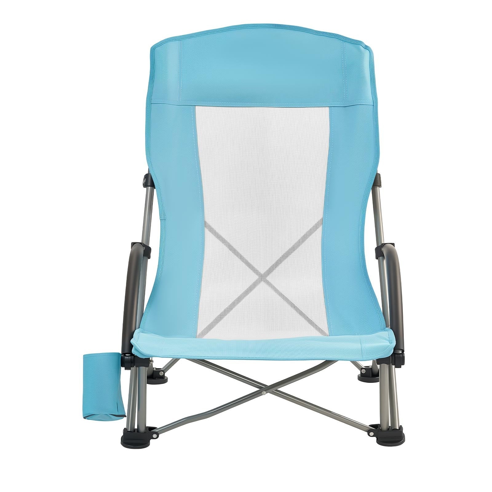 VEVOR Folding Beach Chair, High Back Camping Chairs for Adults, with Cup Pocket, Mesh Back, Carry Bag, Portable Extra Wide Seat Chair 150 kg Heavy Duty Support, for Outdoor, Camp, Light Blue