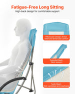 VEVOR Folding Beach Chair, High Back Camping Chairs for Adults, with Cup Pocket, Mesh Back, Carry Bag, Portable Extra Wide Seat Chair 150 kg Heavy Duty Support, for Outdoor, Camp, Light Blue, 2 Pack