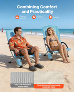VEVOR Folding Beach Chair, High Back Camping Chairs for Adults, with Cup Pocket, Mesh Back, Carry Bag, Portable Extra Wide Seat Chair 150 kg Heavy Duty Support, for Outdoor, Camp, Light Blue, 2 Pack