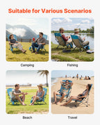 VEVOR Folding Beach Chair, High Back Camping Chairs for Adults, with Cup Pocket, Mesh Back, Carry Bag, Portable Extra Wide Seat Chair 150 kg Heavy Duty Support, for Outdoor, Camp, Light Blue, 2 Pack