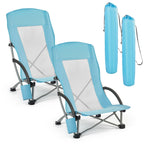 VEVOR Folding Beach Chair, High Back Camping Chairs for Adults, with Cup Pocket, Mesh Back, Carry Bag, Portable Extra Wide Seat Chair 150 kg Heavy Duty Support, for Outdoor, Camp, Light Blue, 2 Pack