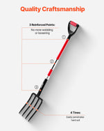 VEVOR Garden Fork, 4-Tine Gardening Pitchfork with Fiberglass Handle, 45 in Heavy Duty Digging Fork with Y Grip, Forged Steel Spading Fork for Hay Potato Composting Transplanting Aeration