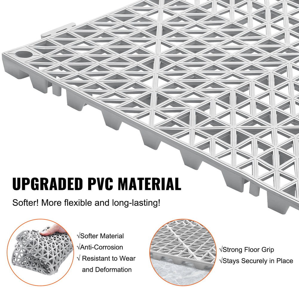 VEVOR Interlocking Drainage Floor Mat 30.5 x 30.5 cm PVC Non-Slip Floor Tiles 12 Pack