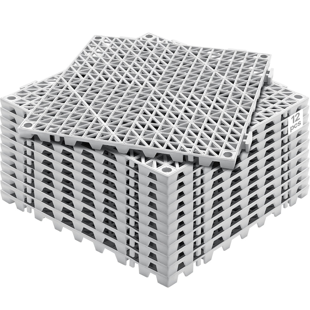 VEVOR Interlocking Drainage Floor Mat 30.5 x 30.5 cm PVC Non-Slip Floor Tiles 12 Pack