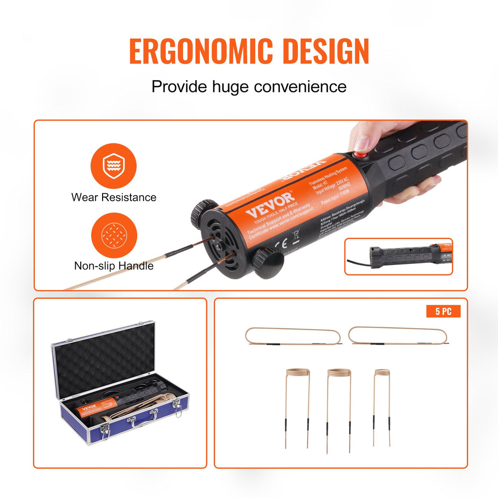 VEVOR Magnetic Induction Heater Kit, 1000w Induction Heater Hand-held, Bolt Induction Heater with 8PCS Induction Coils, 220V Flameless Induction Heater Bolt Remover for Removing Rusty Bolts and Nuts