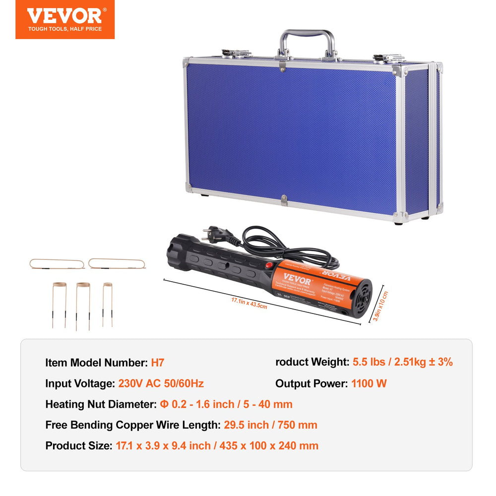 VEVOR Magnetic Induction Heater Kit, 1000w Induction Heater Hand-held, Bolt Induction Heater with 8PCS Induction Coils, 220V Flameless Induction Heater Bolt Remover for Removing Rusty Bolts and Nuts