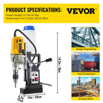 VEVOR Magnetic Drill, 1100W 4 cm Boring Diameter, 2697lbf/12000N Portable Electric Mag Drill Press with 7 Bits, 580 RPM Max Speed Drilling Machine for any Surface and Home Improvement