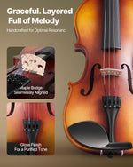 VEVOR Violin 355mm Full Size for Adults, Violin Fiddle Set for Beginners with Hard Case, Rosin, Bow, Shoulder Rest, Bridge, Tuner and Extra Strings, Professional Musical Instruments for Student (Brown)