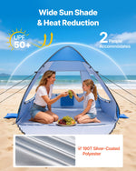 VEVOR Beach Tent Sun Shelter for 2 Person, UPF 50+ Protection, Portable Sun Shade Canopy with Carrying Bag & Sand Pockets, Lightweight and Easy Setup Beach Umbrella for Camping Fishing Outdoor Picnic