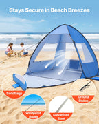 VEVOR Beach Tent Sun Shelter for 2 Person, UPF 50+ Protection, Portable Sun Shade Canopy with Carrying Bag & Sand Pockets, Lightweight and Easy Setup Beach Umbrella for Camping Fishing Outdoor Picnic
