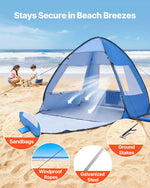 VEVOR Beach Tent Sun Shelter for 2 Person, UPF 50+ Protection, Portable Sun Shade Canopy with Carrying Bag & Sand Pockets, Lightweight and Easy Setup Beach Umbrella for Camping Fishing Outdoor Picnic