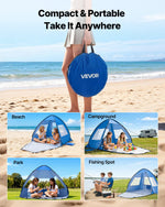 VEVOR Beach Tent Sun Shelter for 2 Person, UPF 50+ Protection, Portable Sun Shade Canopy with Carrying Bag & Sand Pockets, Lightweight and Easy Setup Beach Umbrella for Camping Fishing Outdoor Picnic