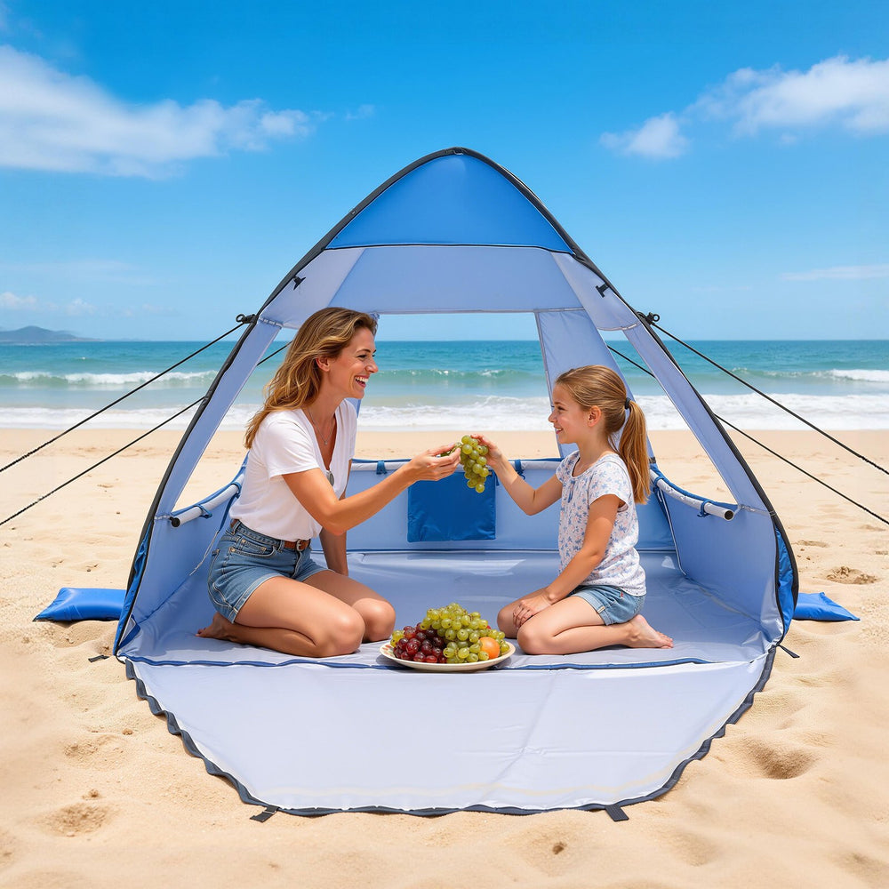 VEVOR Beach Tent Sun Shelter for 2 Person, UPF 50+ Protection, Portable Sun Shade Canopy with Carrying Bag & Sand Pockets, Lightweight and Easy Setup Beach Umbrella for Camping Fishing Outdoor Picnic