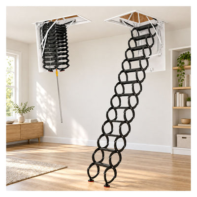 VEVOR Attic Ladder, 660LBS/299.4KG Capacity, Fits 9.5 to 10.2 ft Ceiling Height and 39.4 x 27.5 inch Opening Size, Alloy Steel Pull-Down Retractable Ceiling Stair with Pulling Rod for Attic Loft Roof