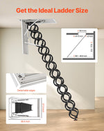 VEVOR Attic Ladder, 660LBS/299.4KG Capacity, Fits 10.5 to 11 ft Ceiling Height and 39.4 x 27.5 inch Opening Size, Alloy Steel Pull-Down Retractable Ceiling Stair with Pulling Rod for Attic Loft Roof