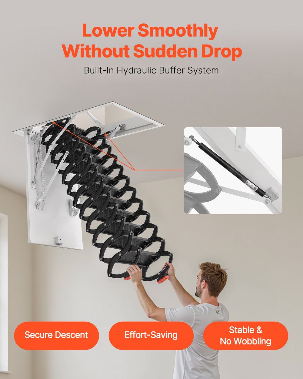 VEVOR Attic Ladder, 660LBS/299.4KG Capacity, Fits 10.5 to 11 ft Ceiling Height and 39.4 x 27.5 inch Opening Size, Alloy Steel Pull-Down Retractable Ceiling Stair with Pulling Rod for Attic Loft Roof