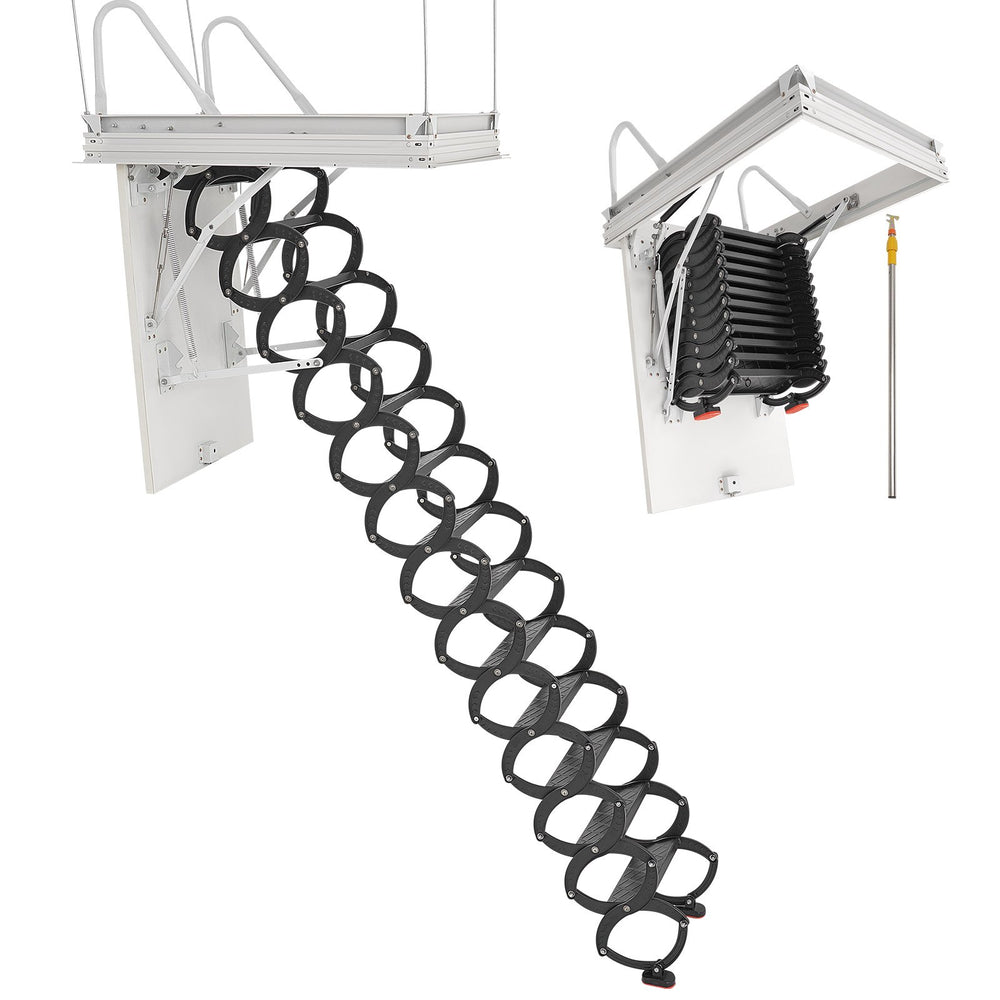 VEVOR Attic Ladder, 660LBS/299.4KG Capacity, Fits 10.5 to 11 ft Ceiling Height and 39.4 x 27.5 inch Opening Size, Alloy Steel Pull-Down Retractable Ceiling Stair with Pulling Rod for Attic Loft Roof
