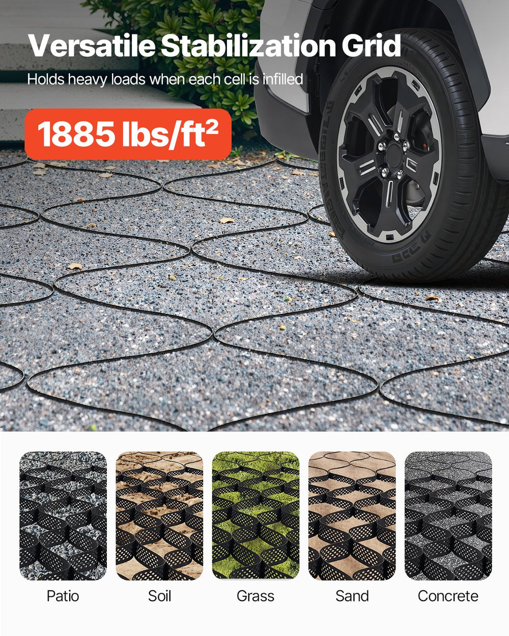 VEVOR Gravel Grid, 4 Inch Depth, 17.06 x 8.86 FT / 5200 x 2700 mm, 1880 LBS Per Sq ft Grass Ground Retainer, Permeable Geo Grids Driveway Stabilization, for Garden, Patio, Walkway, RV Parking Slopes