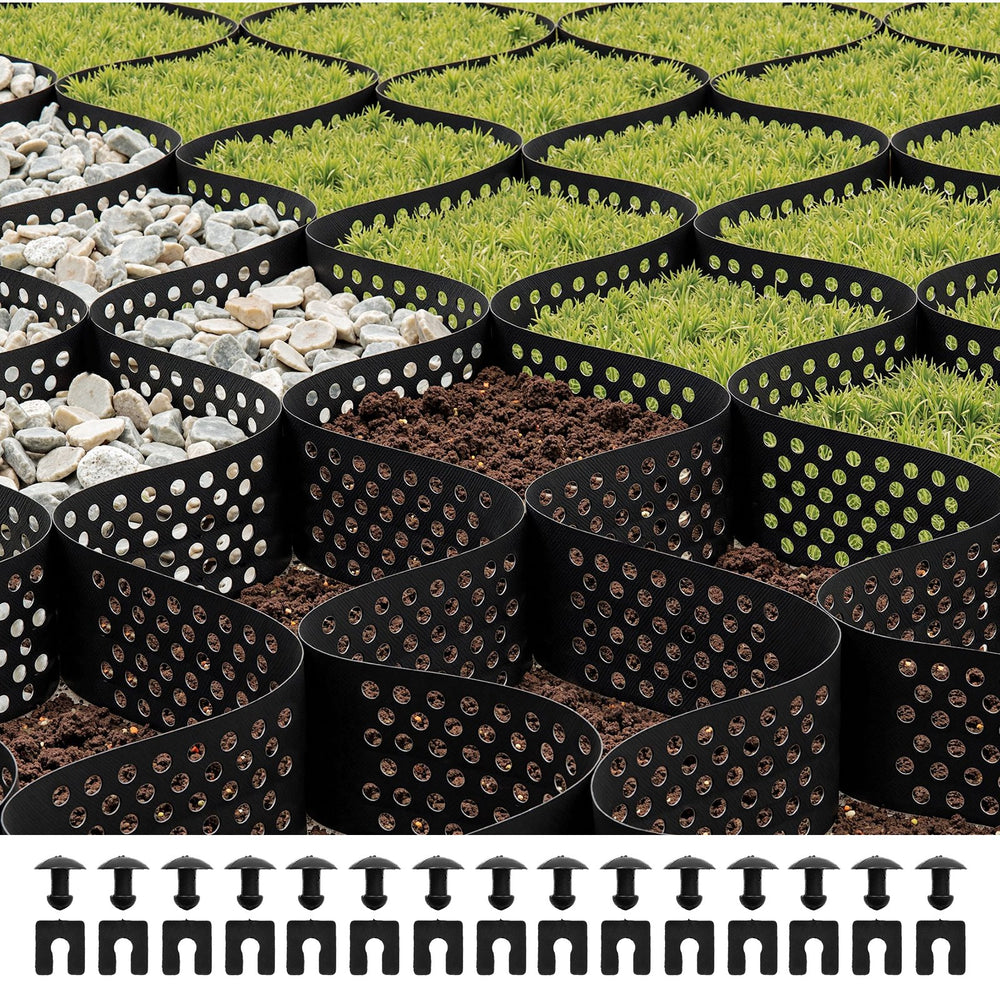 VEVOR Gravel Grid, 4 Inch Depth, 17.06 x 8.86 FT / 5200 x 2700 mm, 1880 LBS Per Sq ft Grass Ground Retainer, Permeable Geo Grids Driveway Stabilization, for Garden, Patio, Walkway, RV Parking Slopes