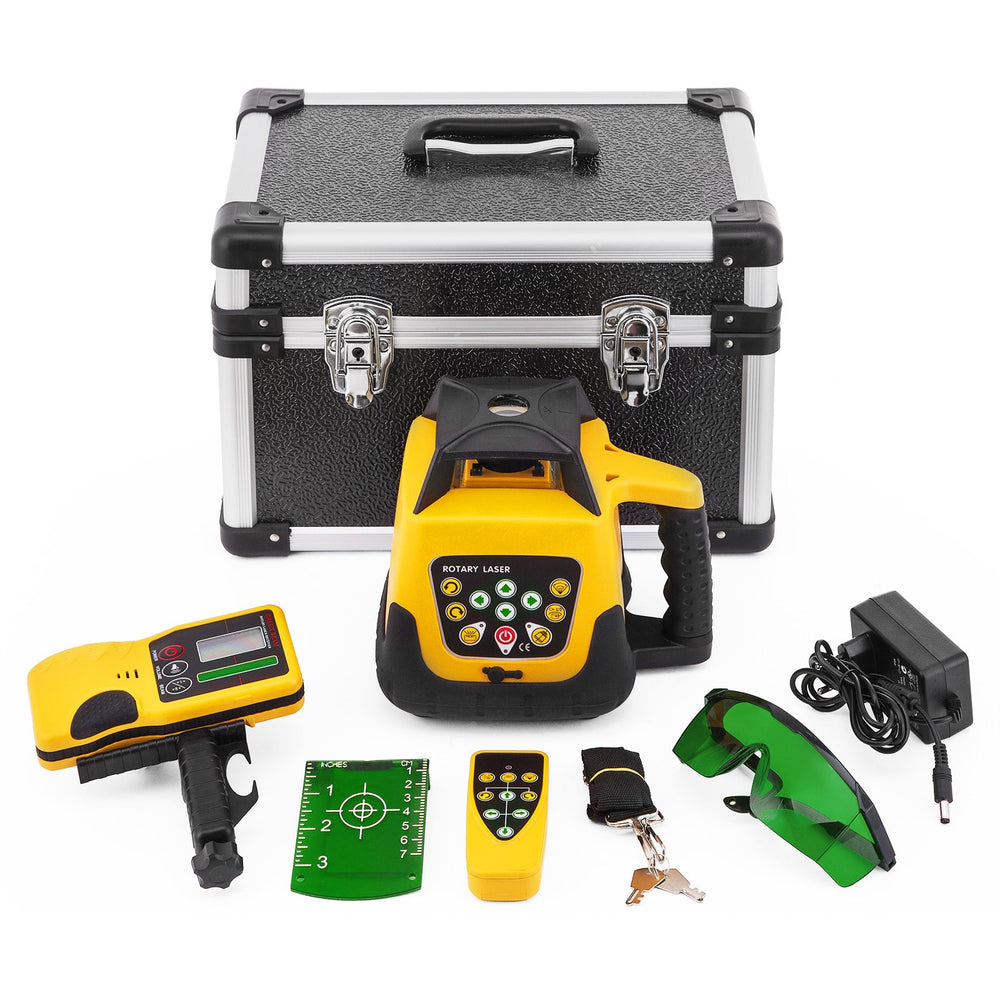 VEVOR Rotary Laser Level Green Beam 500m Range Slope Adjustable 360° Spinning Accurate with Remote Control Receiver Carrying Case
