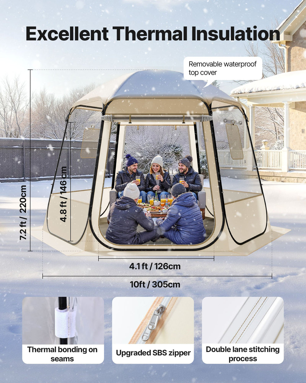 VEVOR Pop up Bubble Tent, 3.05 x 2.75 m Waterproof & UV-Resistant, Clear Camping Tent Shelter, Outdoor Garden Dome Igloo Tents with Windows, 540° Panoramic View, for 4-8 Persons Patio Backyard