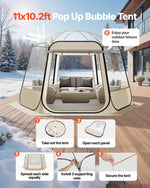 VEVOR Pop up Bubble Tent, 3.36 x 3.05 m Waterproof & UV-Resistant, Clear Camping Tent Shelter, Outdoor Garden Dome Igloo Tents with Windows, 540° Panoramic View, for 8-10 Persons Patio Backyard