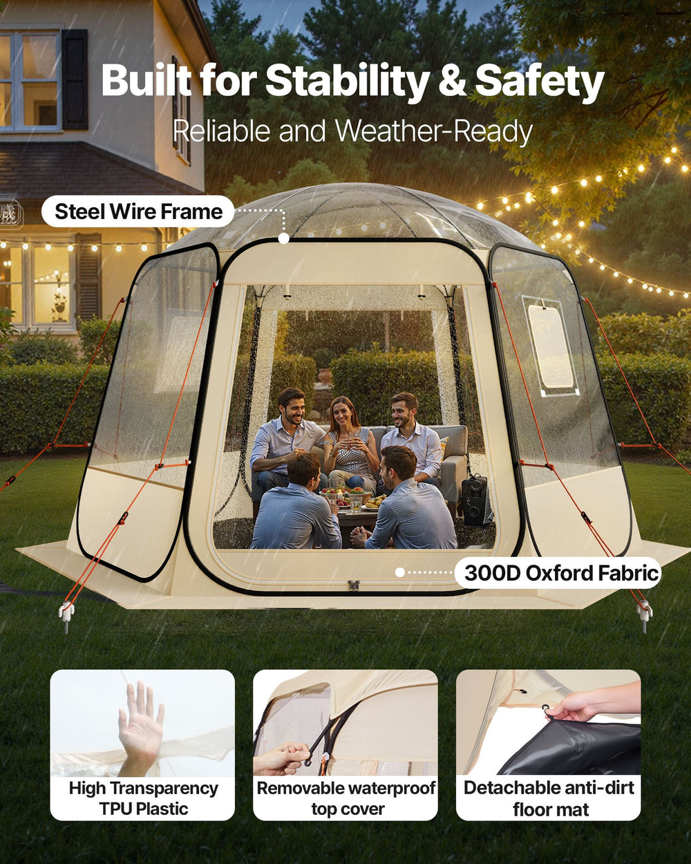 VEVOR Pop up Bubble Tent, 3.36 x 3.05 m Waterproof & UV-Resistant, Clear Camping Tent Shelter, Outdoor Garden Dome Igloo Tents with Windows, 540° Panoramic View, for 8-10 Persons Patio Backyard