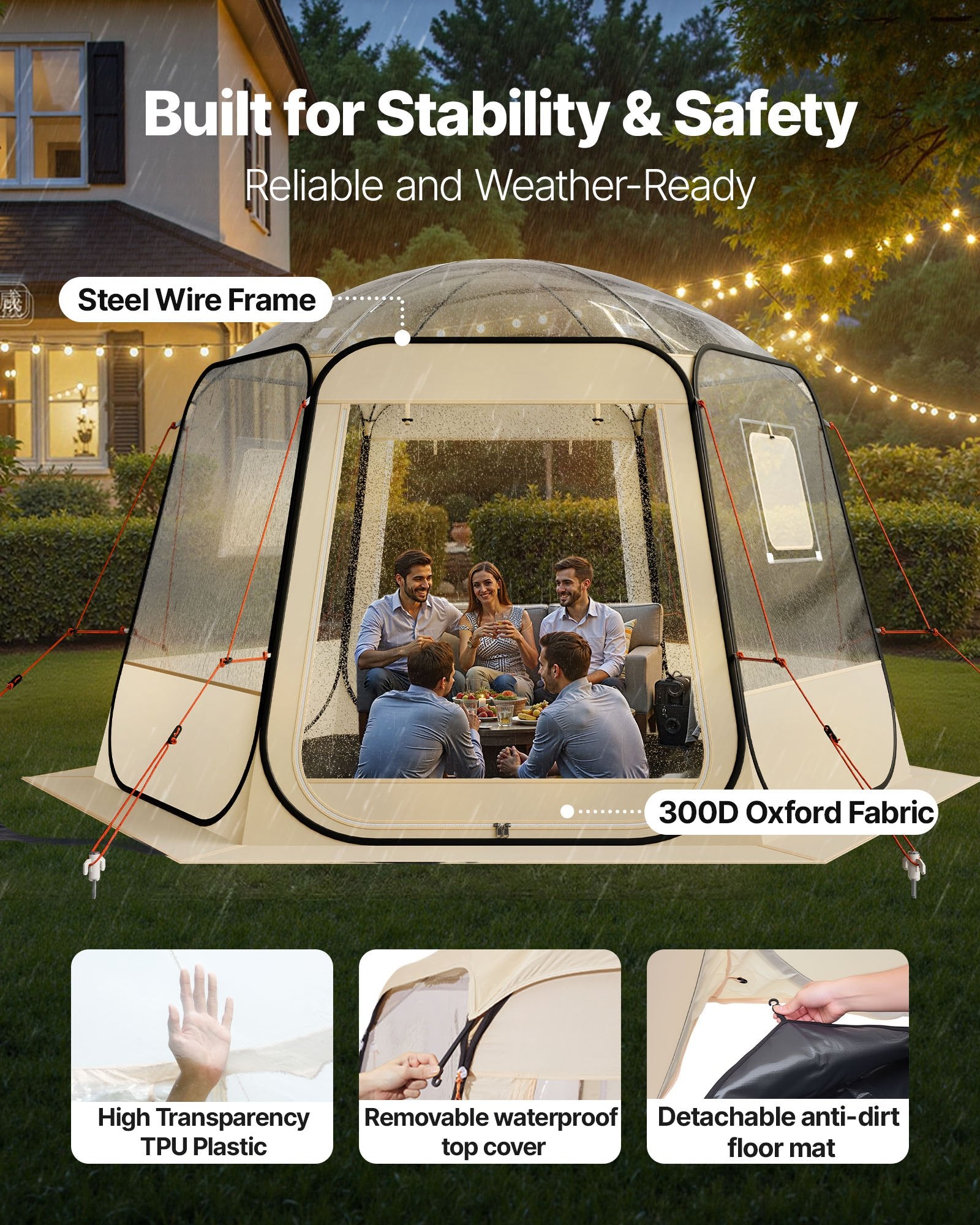 VEVOR Pop up Bubble Tent, 3.36 x 3.05 m Waterproof & UV-Resistant, Clear Camping Tent Shelter, Outdoor Garden Dome Igloo Tents with Windows, 540° Panoramic View, for 8-10 Persons Patio Backyard