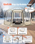VEVOR Pop up Bubble Tent, 3.36 x 3.45 m Waterproof & UV-Resistant, Clear Camping Tent Shelter, Outdoor Garden Dome Igloo Tents with Windows, 540° Panoramic View, for 10-12 Persons Patio Backyard