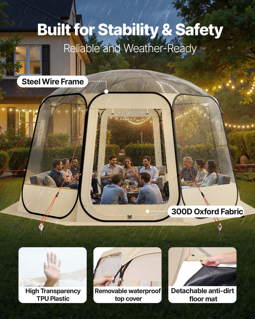 VEVOR Pop up Bubble Tent, 3.36 x 3.45 m Waterproof & UV-Resistant, Clear Camping Tent Shelter, Outdoor Garden Dome Igloo Tents with Windows, 540° Panoramic View, for 10-12 Persons Patio Backyard
