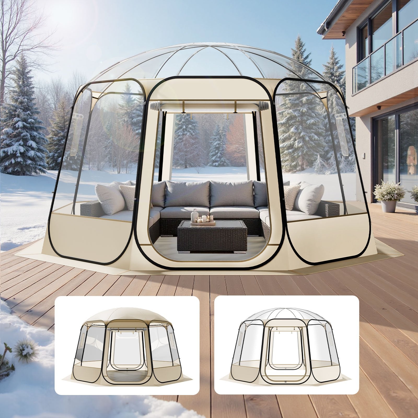 VEVOR Pop up Bubble Tent, 3.36 x 3.45 m Waterproof & UV-Resistant, Clear Camping Tent Shelter, Outdoor Garden Dome Igloo Tents with Windows, 540° Panoramic View, for 10-12 Persons Patio Backyard