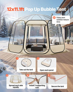 VEVOR Pop up Bubble Tent, 3.36 x 3.45 m Waterproof & UV-Resistant, Clear Camping Tent Shelter, Outdoor Garden Dome Igloo Tents with Windows, 540° Panoramic View, for 10-12 Persons Patio Backyard