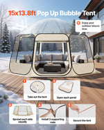 VEVOR Pop up Bubble Tent, 4.58 x 4.32 m Waterproof & UV-Resistant, Clear Camping Tent Shelter, Outdoor Garden Dome Igloo Tents with Windows, 540° Panoramic View, for 12-15 Persons Patio Backyard