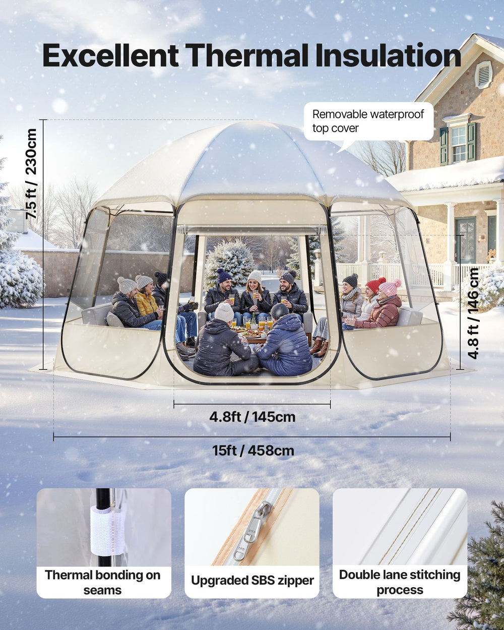 VEVOR Pop up Bubble Tent, 4.58 x 4.32 m Waterproof & UV-Resistant, Clear Camping Tent Shelter, Outdoor Garden Dome Igloo Tents with Windows, 540° Panoramic View, for 12-15 Persons Patio Backyard