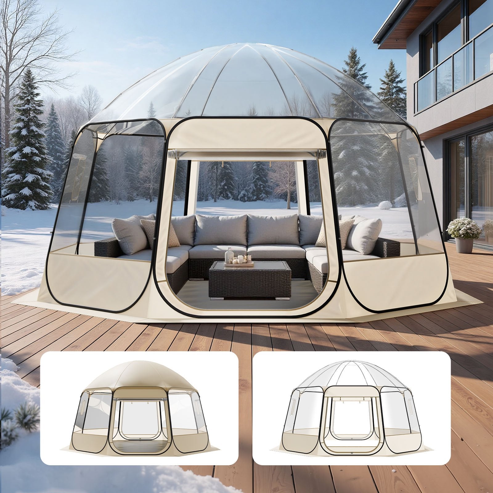 VEVOR Pop up Bubble Tent, 4.58 x 4.32 m Waterproof & UV-Resistant, Clear Camping Tent Shelter, Outdoor Garden Dome Igloo Tents with Windows, 540° Panoramic View, for 12-15 Persons Patio Backyard