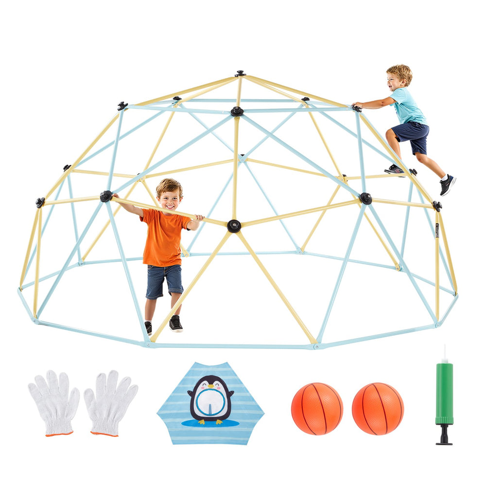 VEVOR Climbing Dome, 305cm Geometric Dome Climber, 453kg Loading Jungle Gym Playground with 2 Basketballs & Octopus Net, Easy-Assembly Outdoor Backyard Climbing Equipment for Kids 3 to 10 Years Old