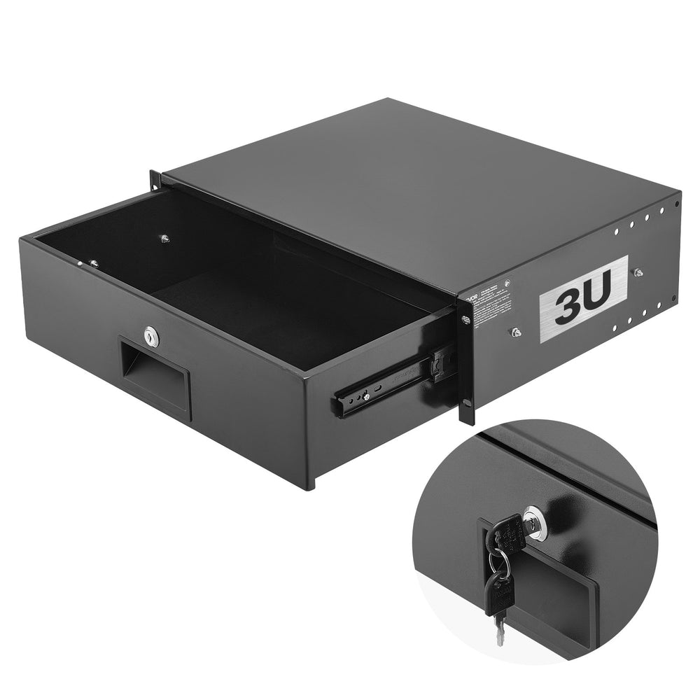 VEVOR 3U Rack Mount Drawer, 22.68 kg Max Load-Bearing, Lockable Server Cabinet Case, Sliding Drawer with Lock and Cable Management Holes, for Network Equipment Server AV Rack or Cabinet Enclosure