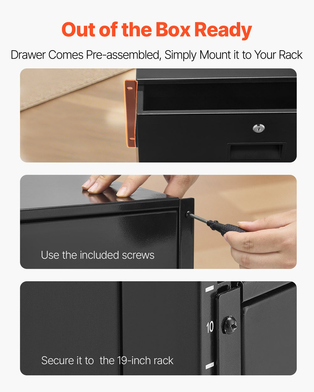 VEVOR 4U Rack Mount Drawer, 22.68 kg Max Load-Bearing, Lockable Server Cabinet Case, Sliding Drawer with Lock and Cable Management Holes, for Network Equipment Server AV Rack or Cabinet Enclosure