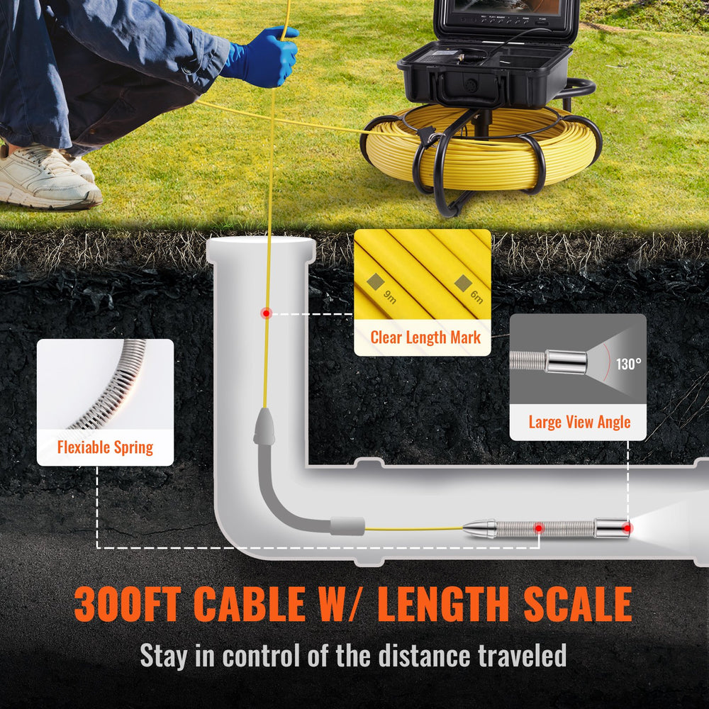 VEVOR Sewer Camera Pipe Inspection Camera 22.9 cm 720p Screen Pipe Camera 91.4m