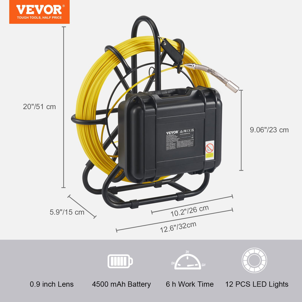VEVOR Sewer Camera Pipe Inspection Camera 22.9 cm 720p Screen Pipe Camera 70.1m
