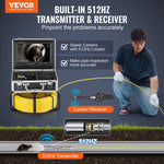 VEVOR Sewer Camera with 512Hz Locator, 98 ft/30 m, Self-Leveling Drain Inspection Camera with  9" 1080P HD Screen, 36X Zoom, Snake Plumbing Camera with Lights-12 LED, 32GB SD Card for Duct Pipe