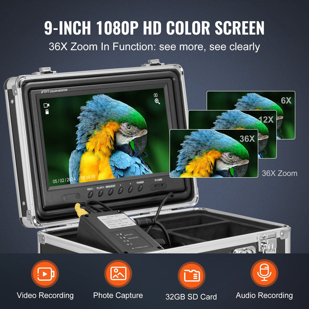 VEVOR Sewer Camera with 512Hz Locator, 98 ft/30 m, Self-Leveling Drain Inspection Camera with  9" 1080P HD Screen, 36X Zoom, Snake Plumbing Camera with Lights-12 LED, 32GB SD Card for Duct Pipe