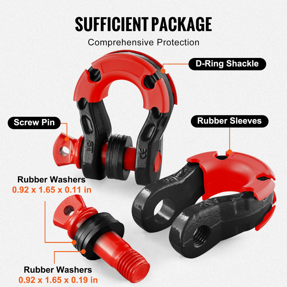 VEVOR 2 Pack 19 mm D Ring Shackle with 22.2 mm Screw Pin 30 Ton Break Strength