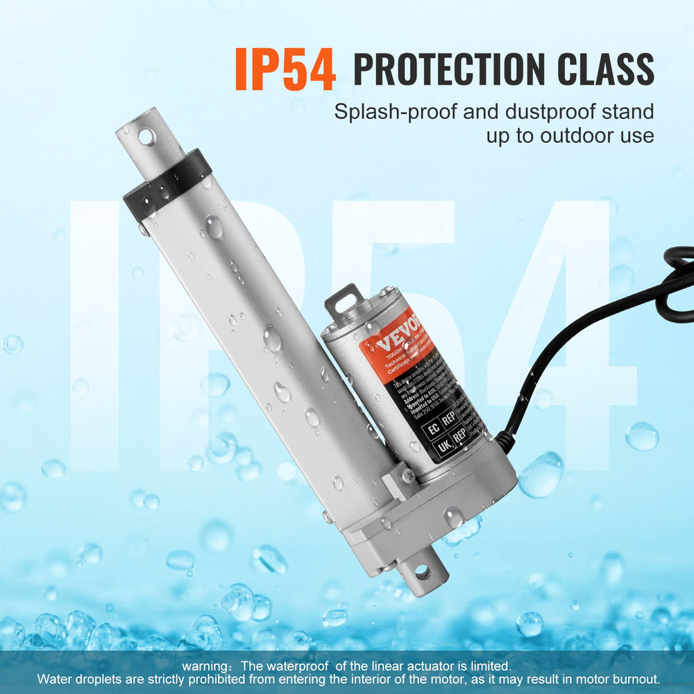 VEVOR Linear Actuator 12V 10.2 cm High Load 149.7 kg/1500N 0.5 cm/s IP54 Protection