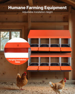 VEVOR Chicken Nesting Boxes, 4 Compartments, Metal Egg Laying Boxes with Protective Collection Lids, Roll Out Nesting Box, Easy to Assemble, Ideal for Hens, Ducks, Chickens, and Other Poultry, Orange